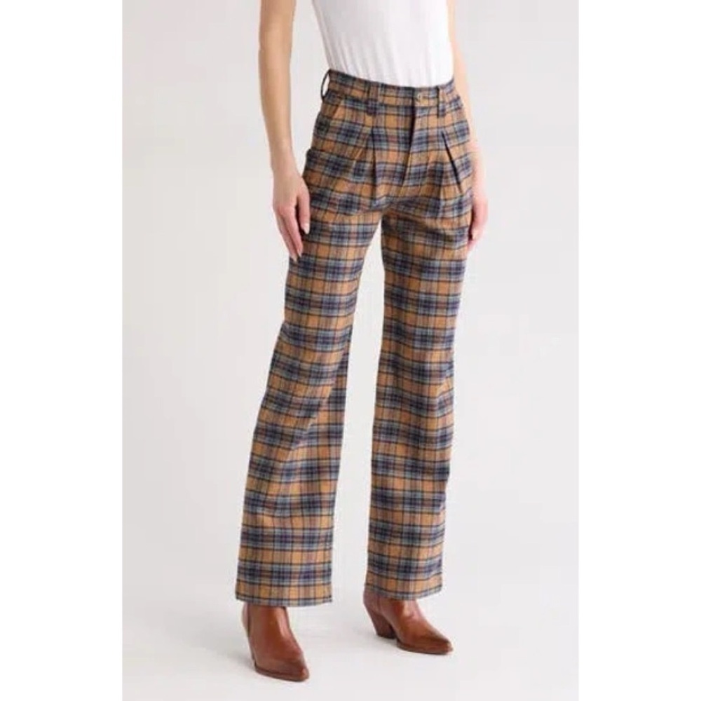 NWT Mother The Pleated Maven Plaid Pants Delta Dawn - Size 33